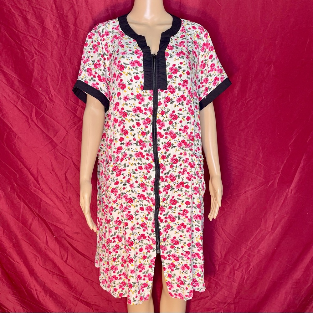Yozly Floral Zip Up Lounge Day Dress Housecoat Sleep Dress With Pockets XL